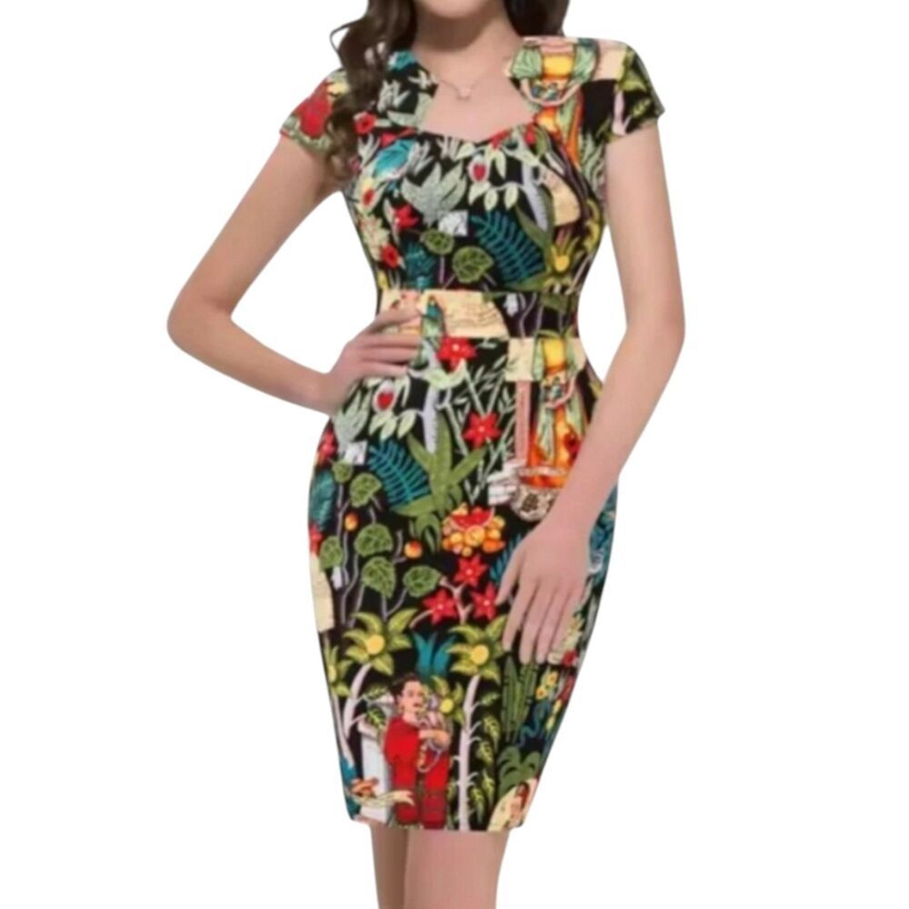 Grace Karin Dress Womens 2XL Sheath Frida Kahlo Print Wearable Art Cap Sleeve - Picture 3 of 12